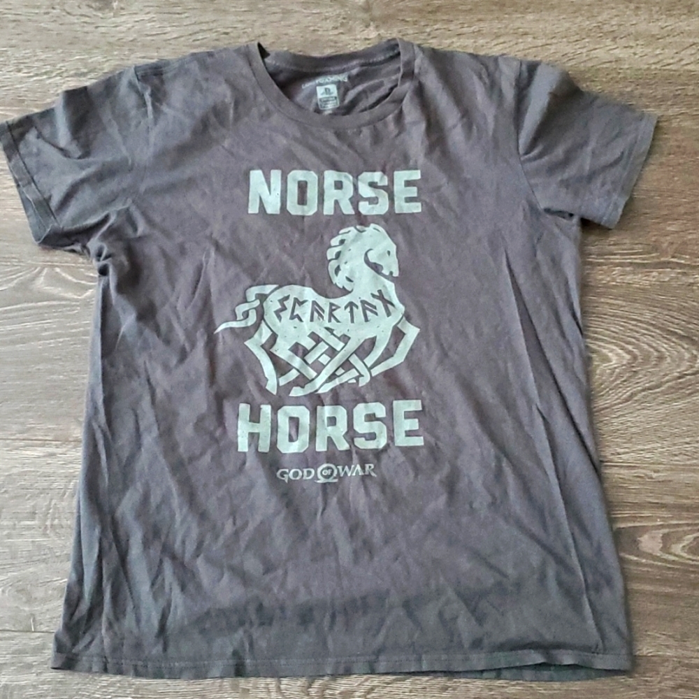 Norse Horse God of War Loot Gaming Tee - Large 100% Cotton T-shirt